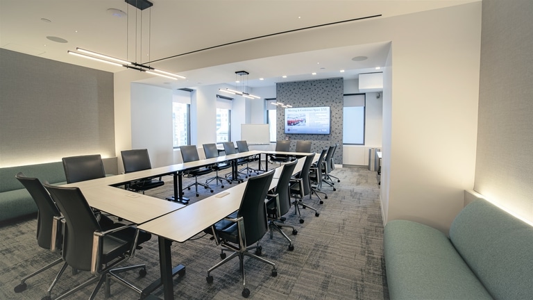 Meeting Room A (Seats 36 People - 20 on Table, 16 on Bench Seating)