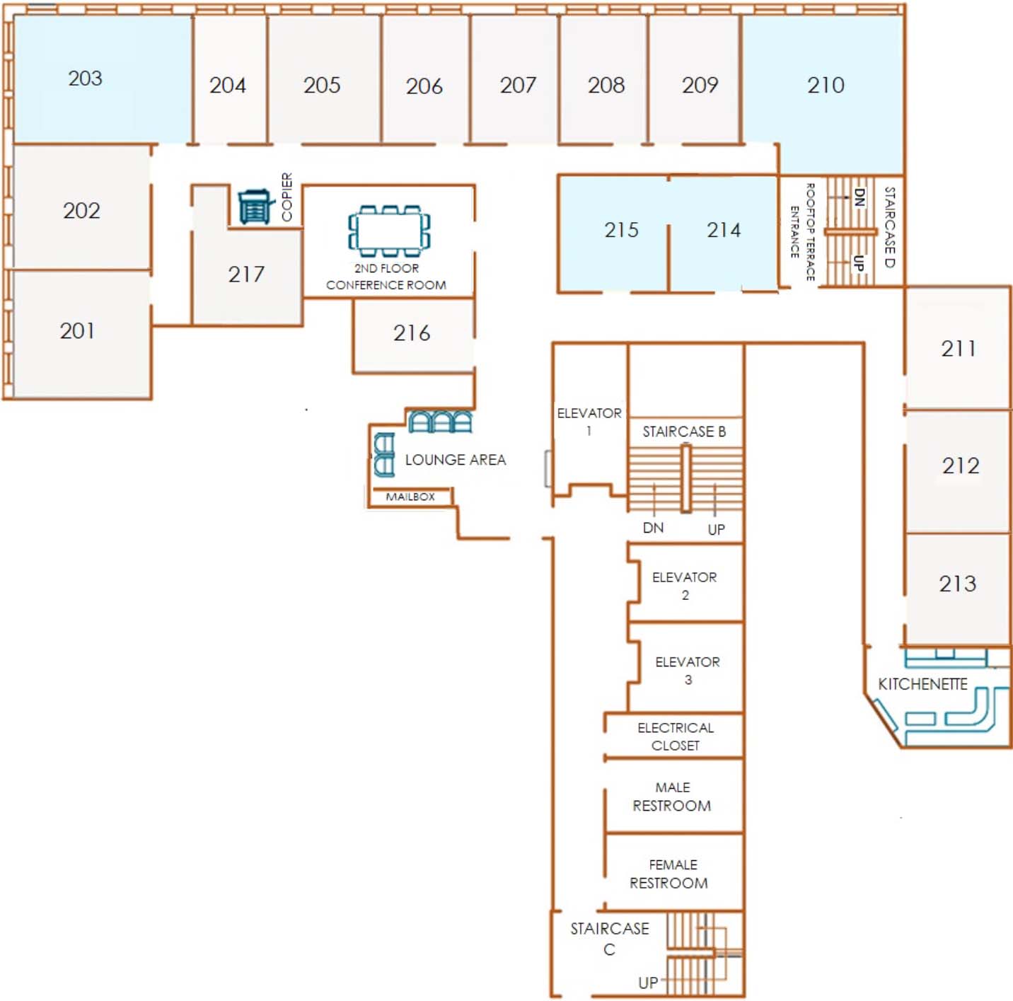 Second Floor All Rooms that fit five people or more.